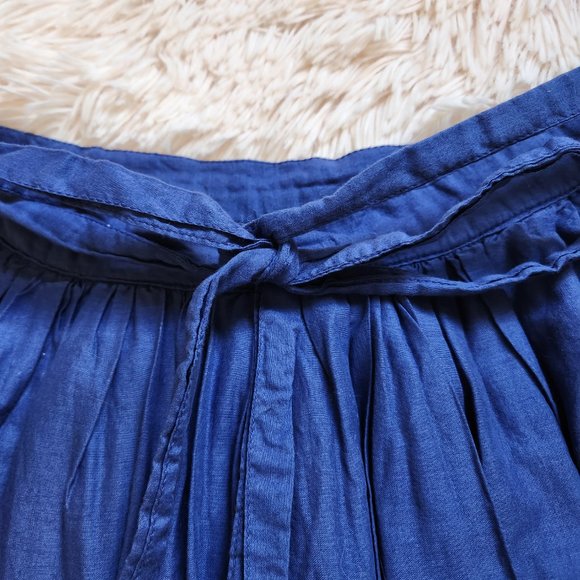 Topshop Blue Cotton Pleated A-Line Mini Skirt with Bow Tie Back - Size 4 - Picture 8 of 9